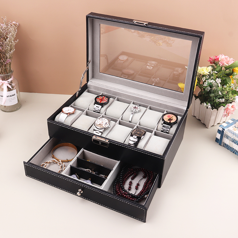 Best Jewelry Watches - Uhrenbox mit 12 Fächern, PU-Leder, Uhrengehäuse,