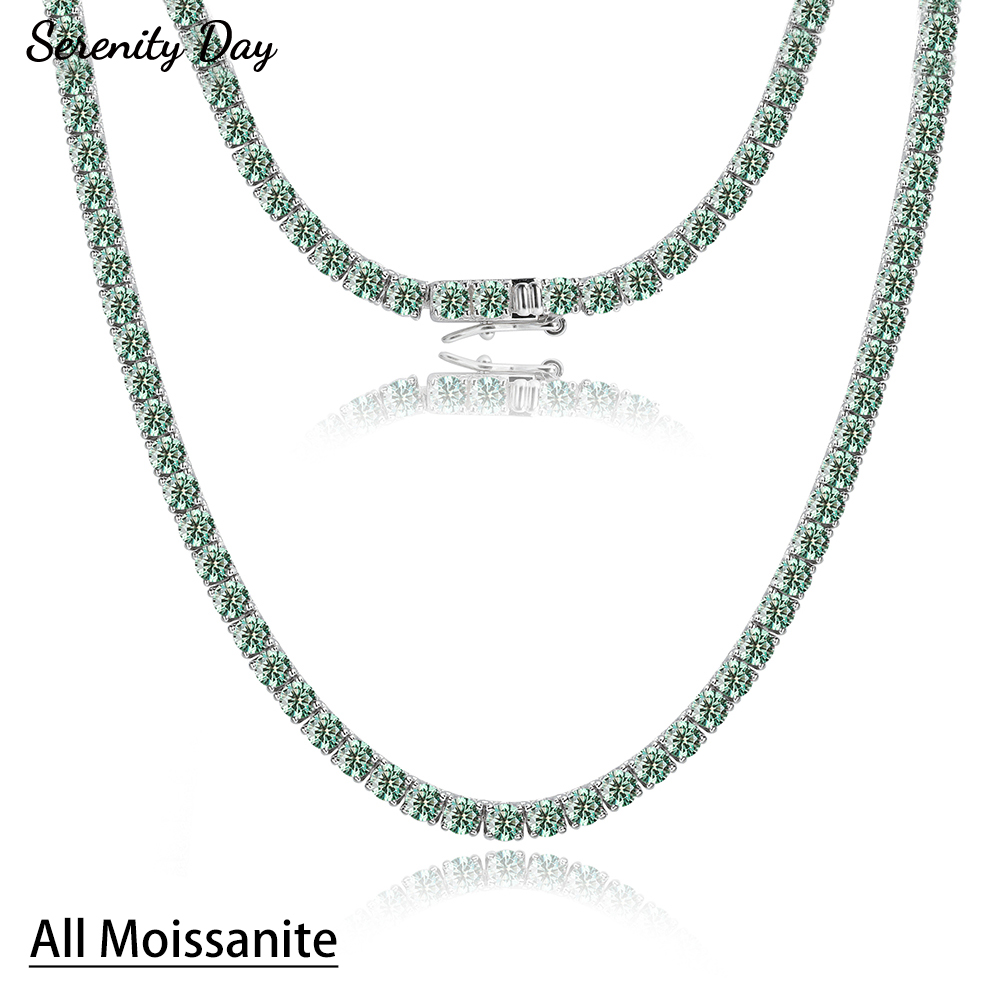 Luxury Gifts Jewelry & Watches Namfleg Mostar - Serenity 3mm Blau-Grüne Moissanit-Tennis-Halskette für Damen,