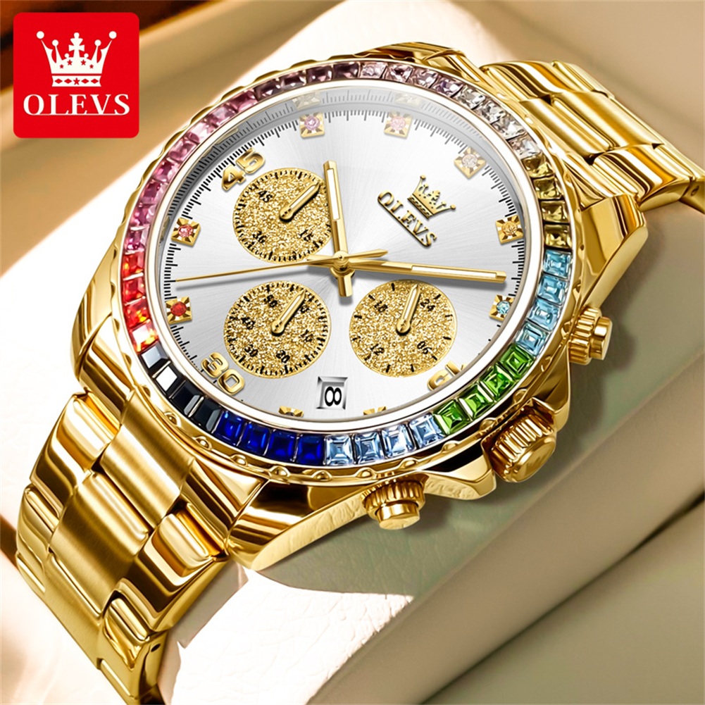 Rolex Watch Datejust - OLEVS 2939 Luxus-Quarzuhr mit Regenbogenzifferblatt für