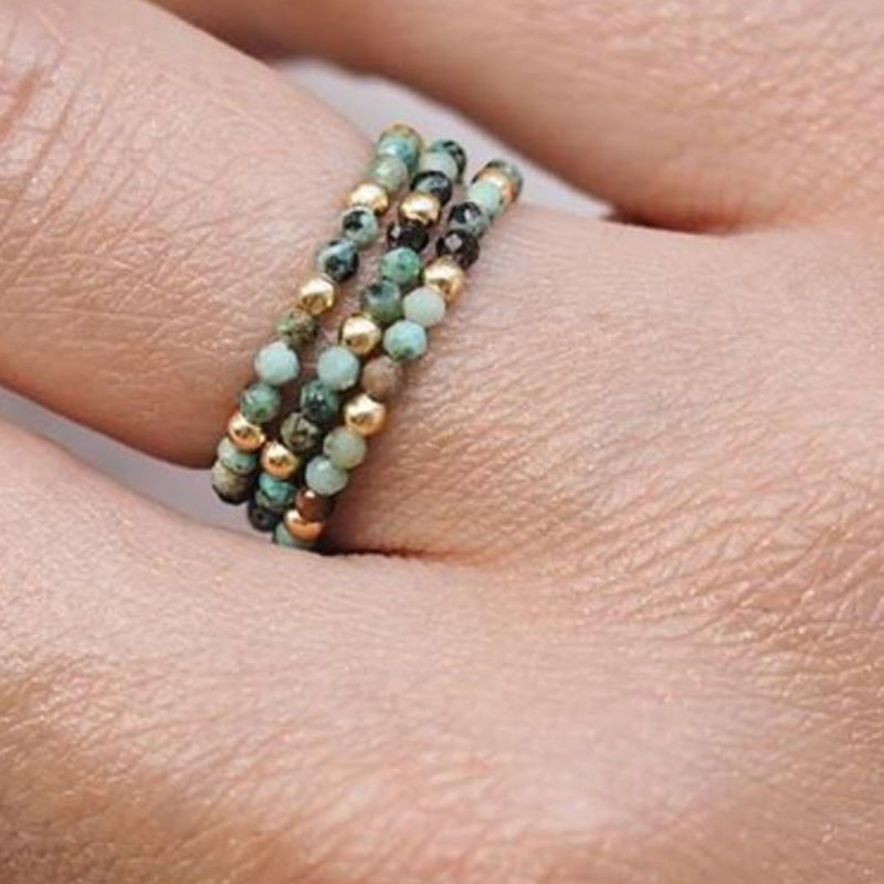 Birthstone Ring Set - Kristallring, stapelbarer Perlen-Boho-Geburtsstein-Kettenring