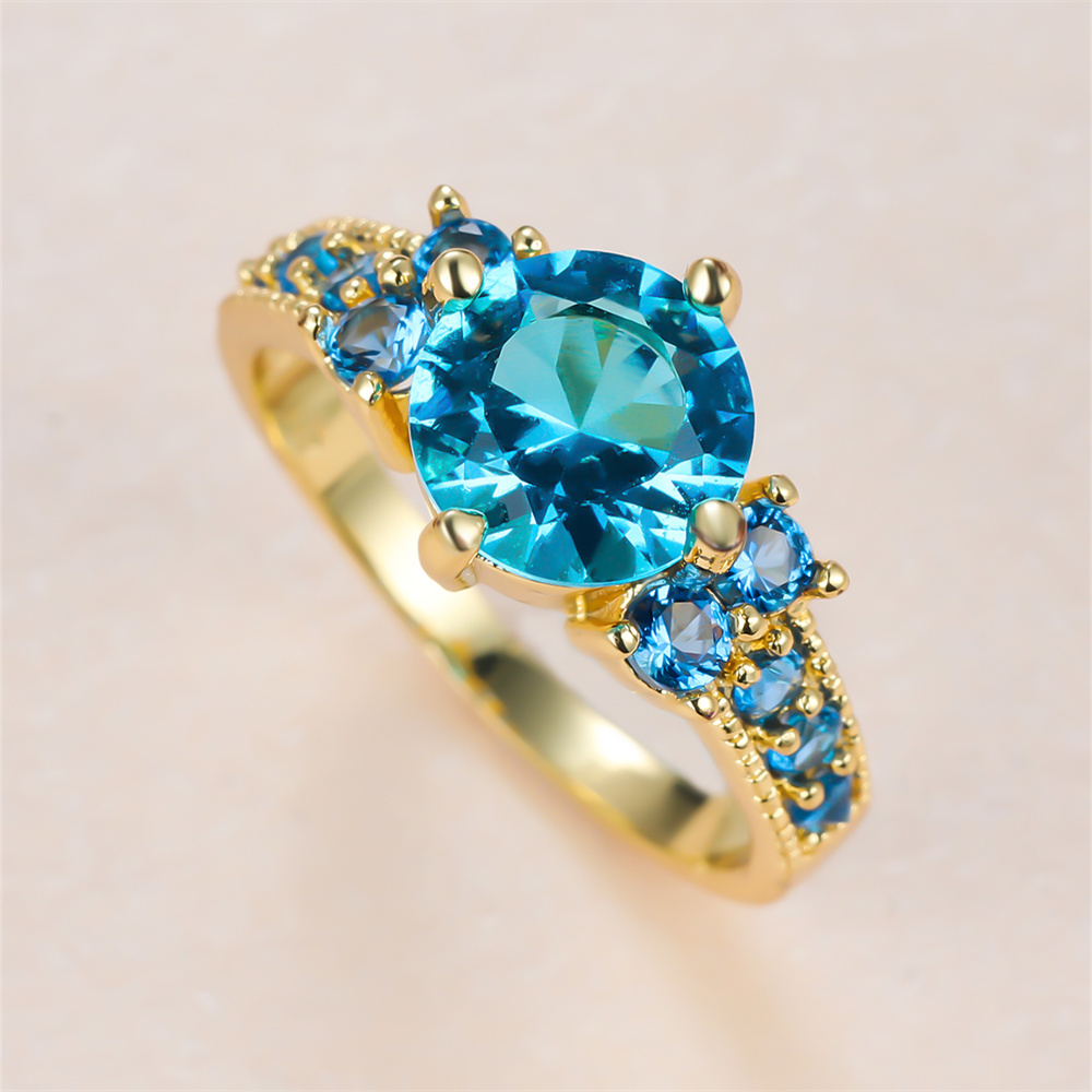 Birthstone Ring Set - Aquablauer Kristall Runder Stein Verlobungsringe für