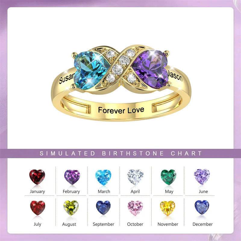 Birthstone Ring Set - Personalisierter Geburtsstein-Versprechensring mit Gravur für Frauen,
