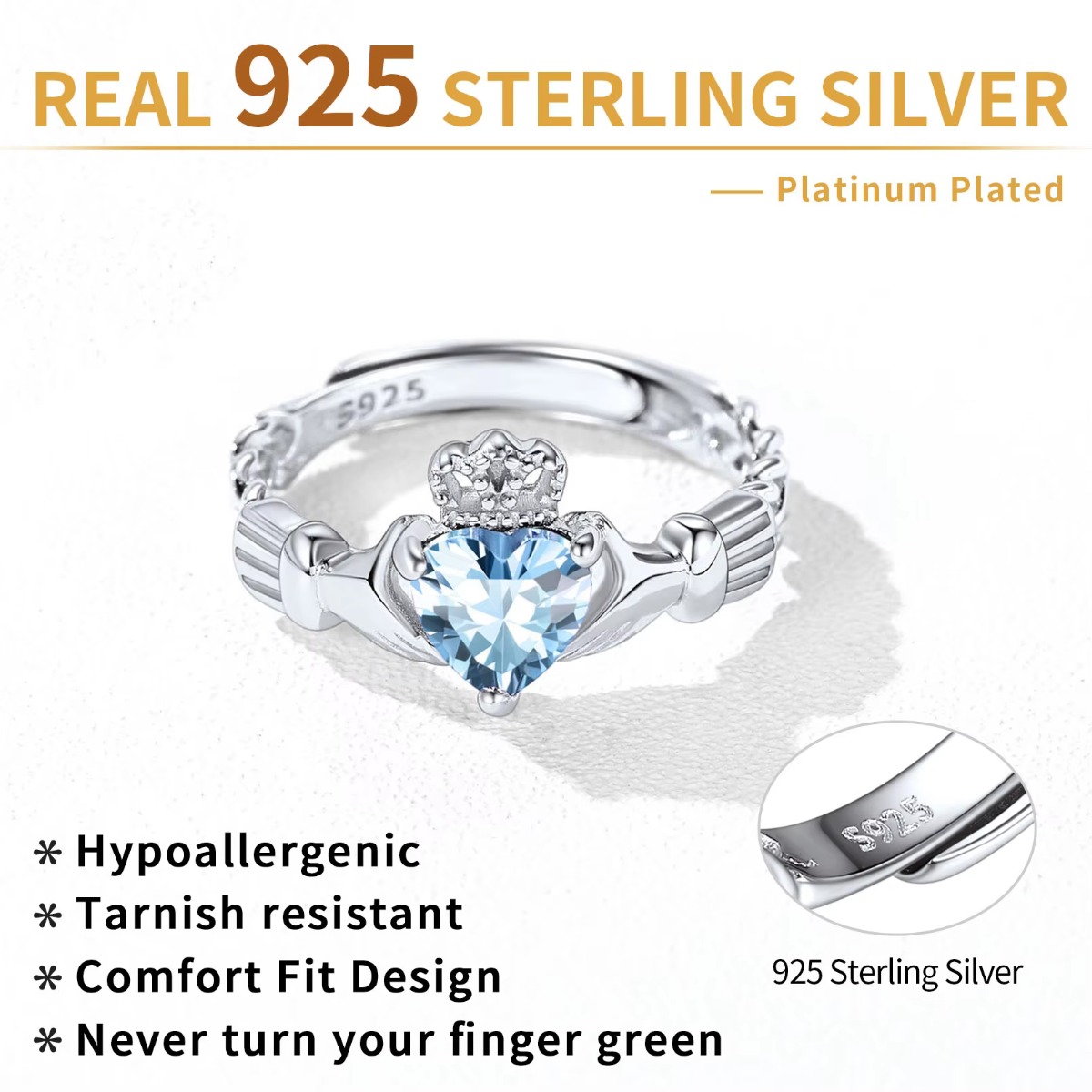 U7 3 mm 925 Silber Claddagh Ri – Birthstone Ring Set Bewertung und Preis