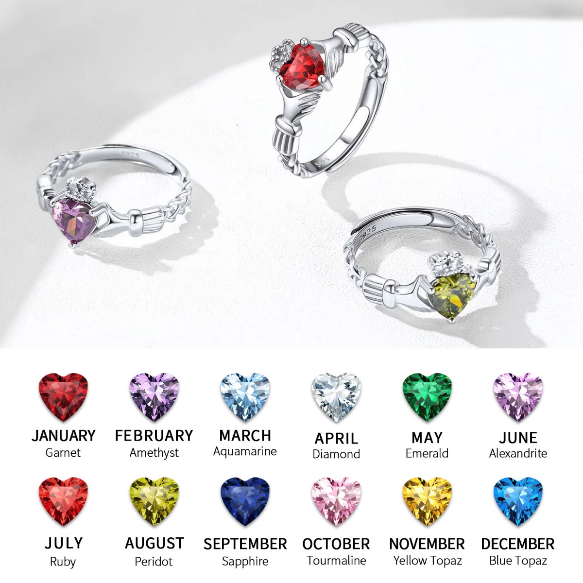 U7 3 mm 925 Silber Claddagh Ri – Birthstone Ring Set Bewertung und Preis