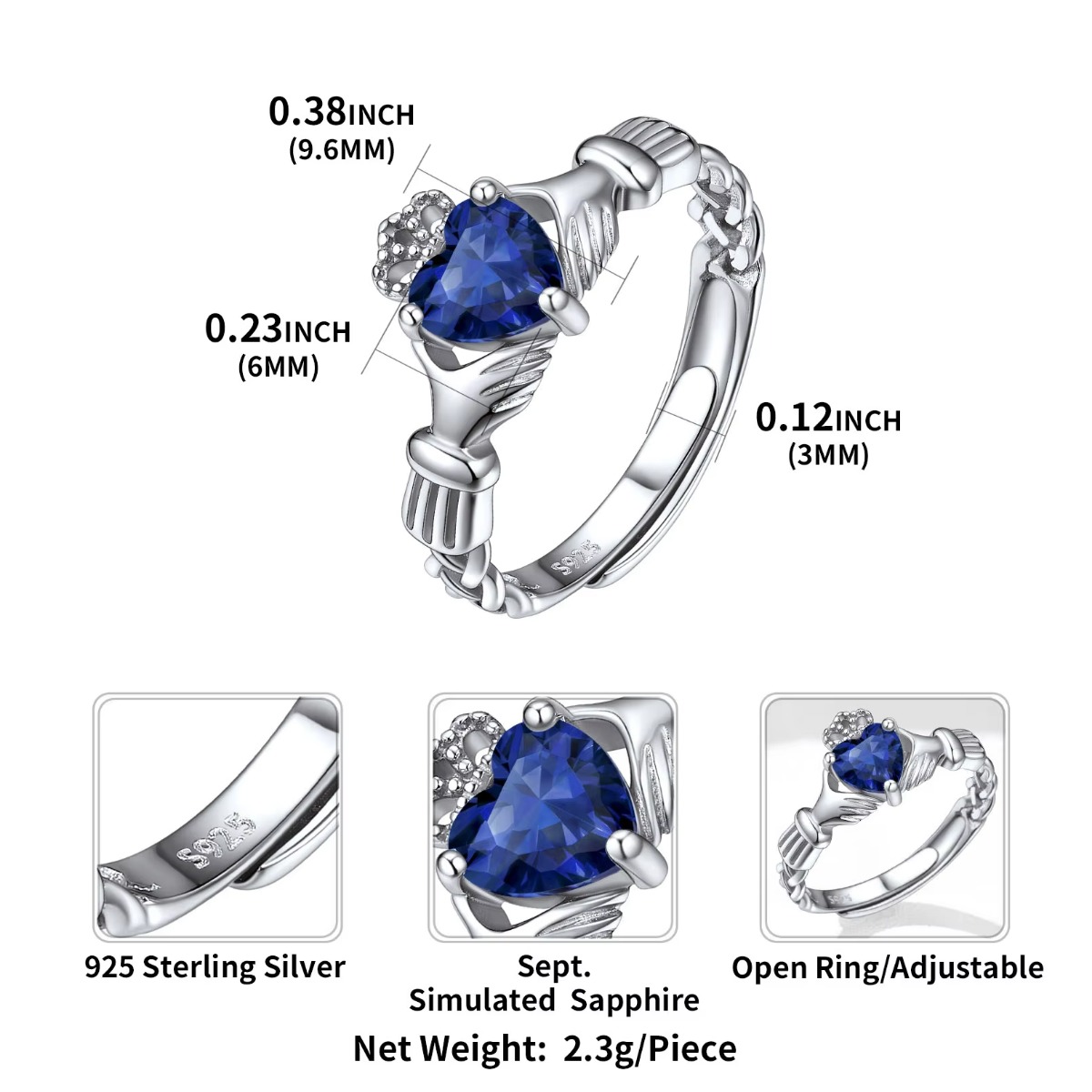 U7 3 mm 925 Silber Claddagh Ri – Birthstone Ring Set Bewertung und Preis