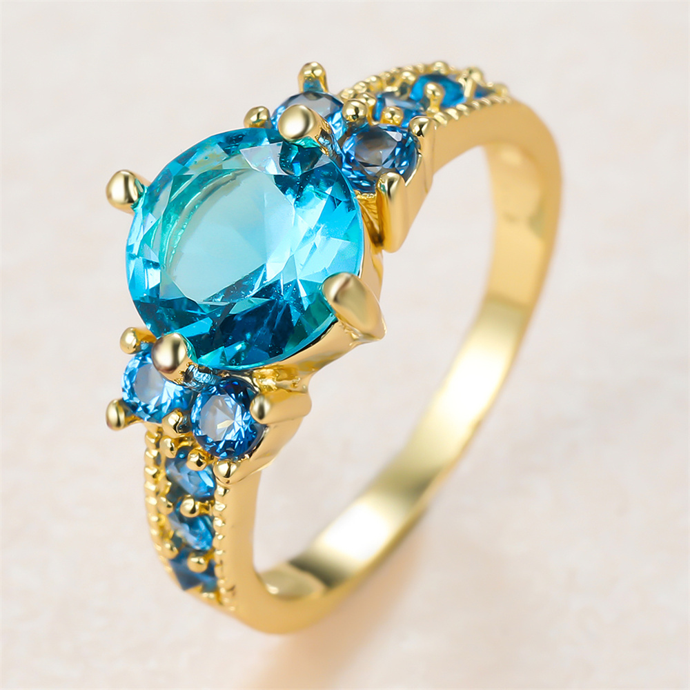 Aquablauer Kristall Runder Ste – Birthstone Ring Set Bewertung und Preis