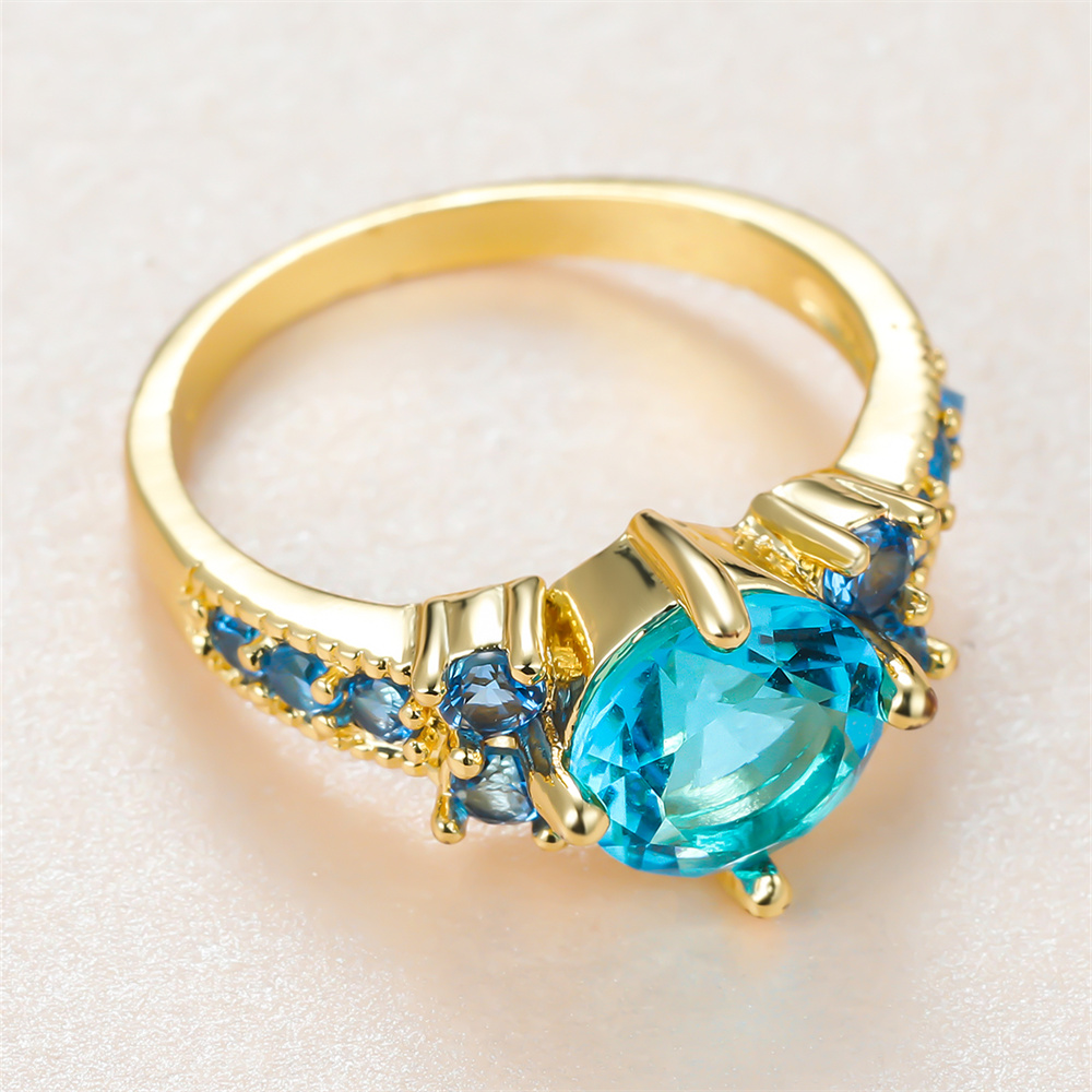 Aquablauer Kristall Runder Ste – Birthstone Ring Set Bewertung und Preis