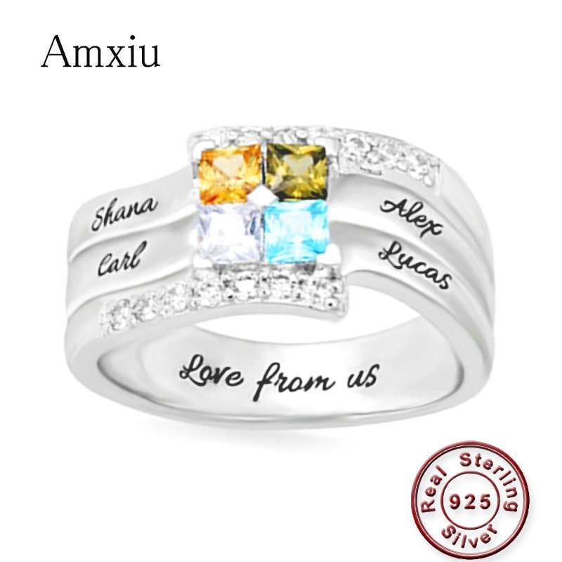 Amxiu Anpassen Vier Familie Na – Birthstone Ring Set Bewertung und Preis